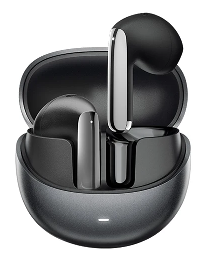 Unisex wireless ANC earbuds, black, with charging case, highlighting adaptive audio.