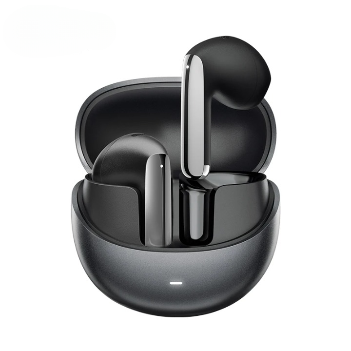 Wireless ANC earbuds and charging case, demonstrating the 28-hour playback time.