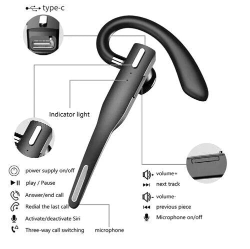 Unisex wireless Bluetooth 5.1 earpiece, noise cancelling with dual mic. Perfect hands-free for truckers.