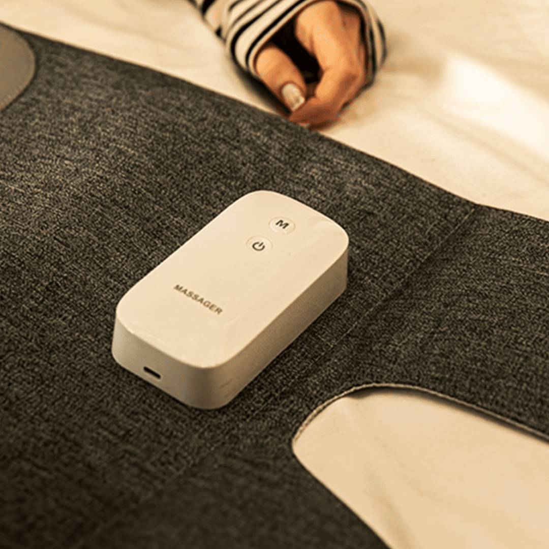 Wireless leg and foot massager for deep relaxation, therapy, and improved wellness.