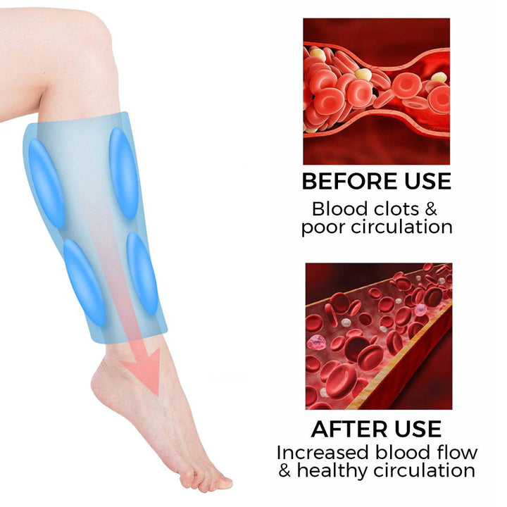 Wireless leg massager in use, promoting post-workout muscle recovery and relaxation.