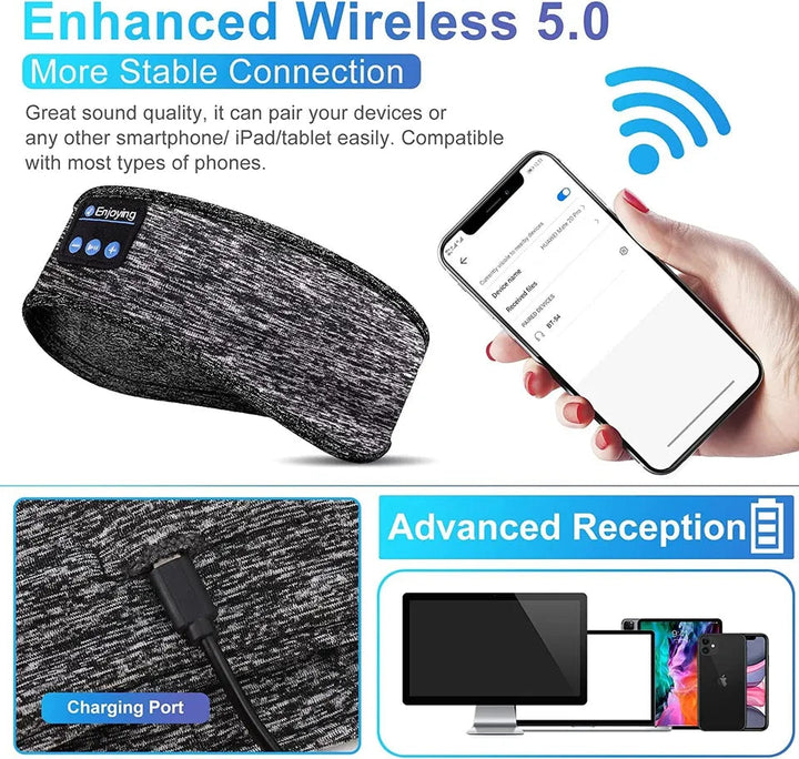 Wireless Bluetooth audio headband for seamless music and relaxation, suitable for sleep, travel, or light sports.