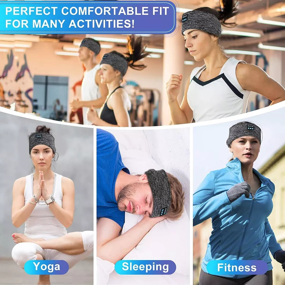 Versatile wireless sleep headphones & sports headband. Enjoy audio comfortably during workouts, relaxation, or sleep.