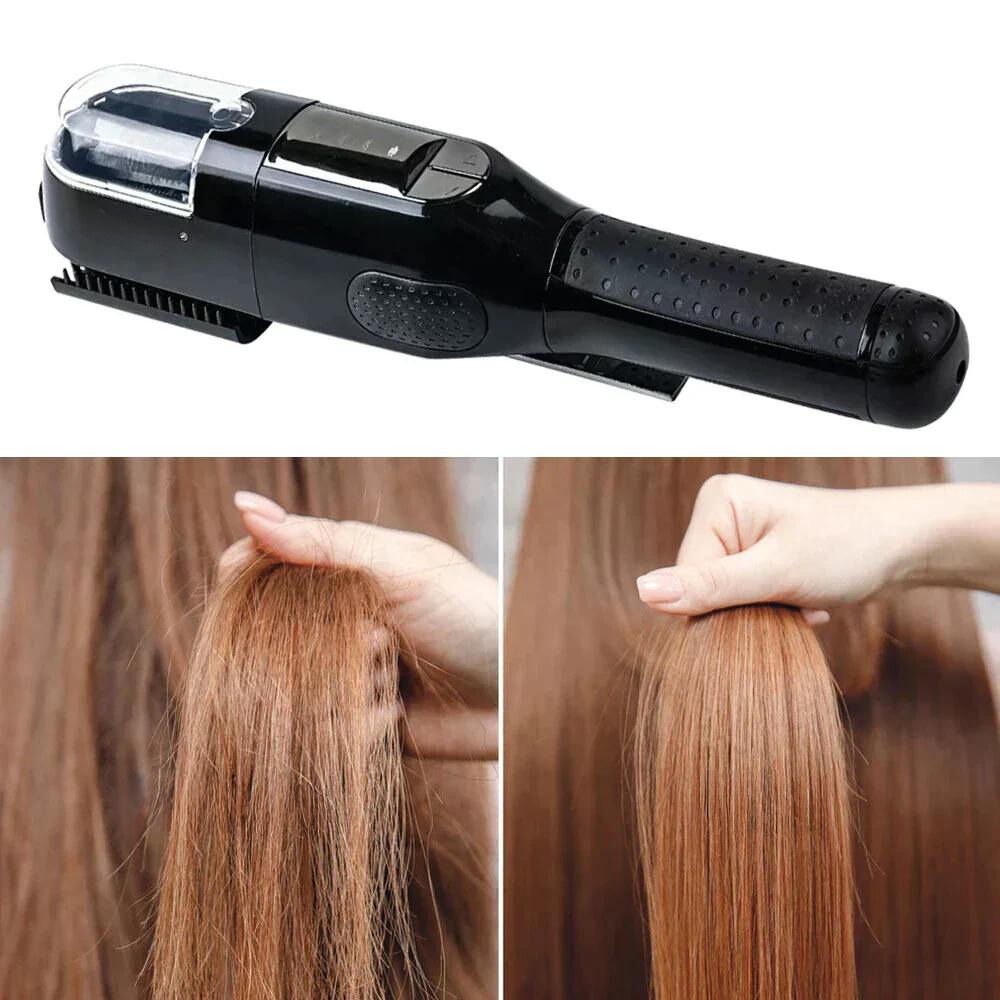 Precision split end hair trimmer. Wireless device for removing damaged hair, leaving strands smooth and promoting healthy hair.