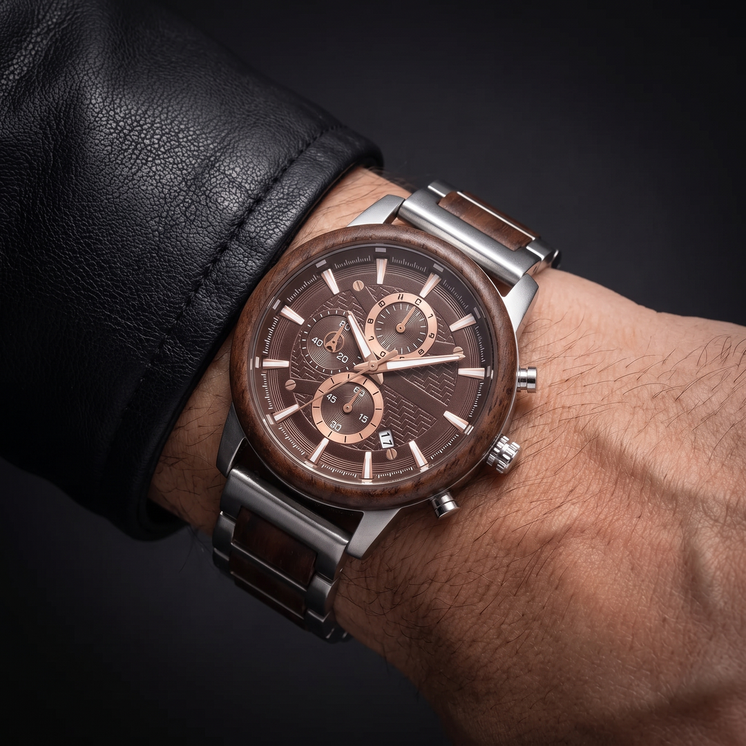 Men's & women's casual wooden watch with quartz movement & calendar. Unique daily wear accessory.