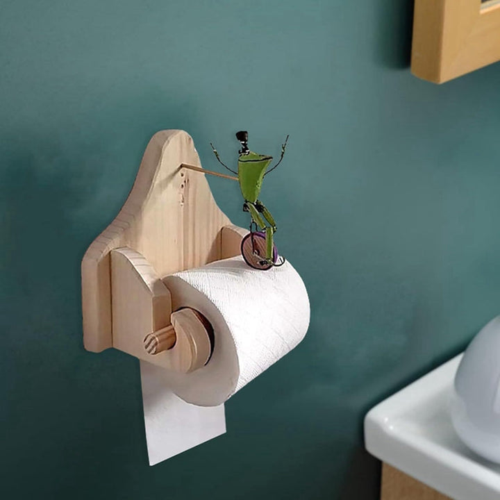 Solid wood wall-mounted toilet paper holder by FrogCycle, a durable and chic bathroom decor accessory.