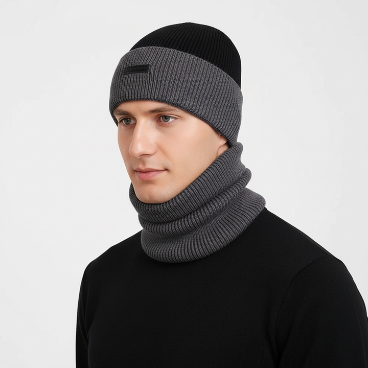 Close-up of a cozy unisex wool blend beanie, featuring a ribbed knit texture