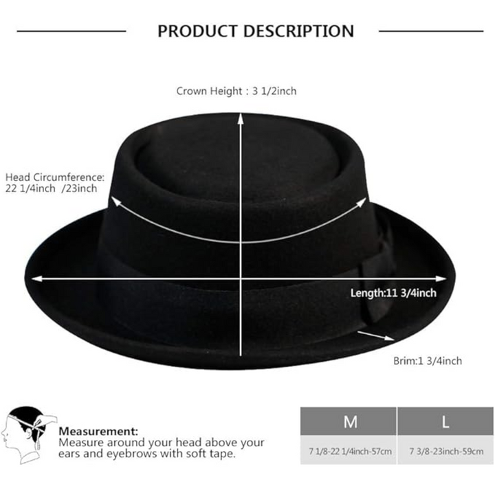 Stylish blue wool felt pork pie hat, unisex fedora, a chic fashion accessory for any outfit.