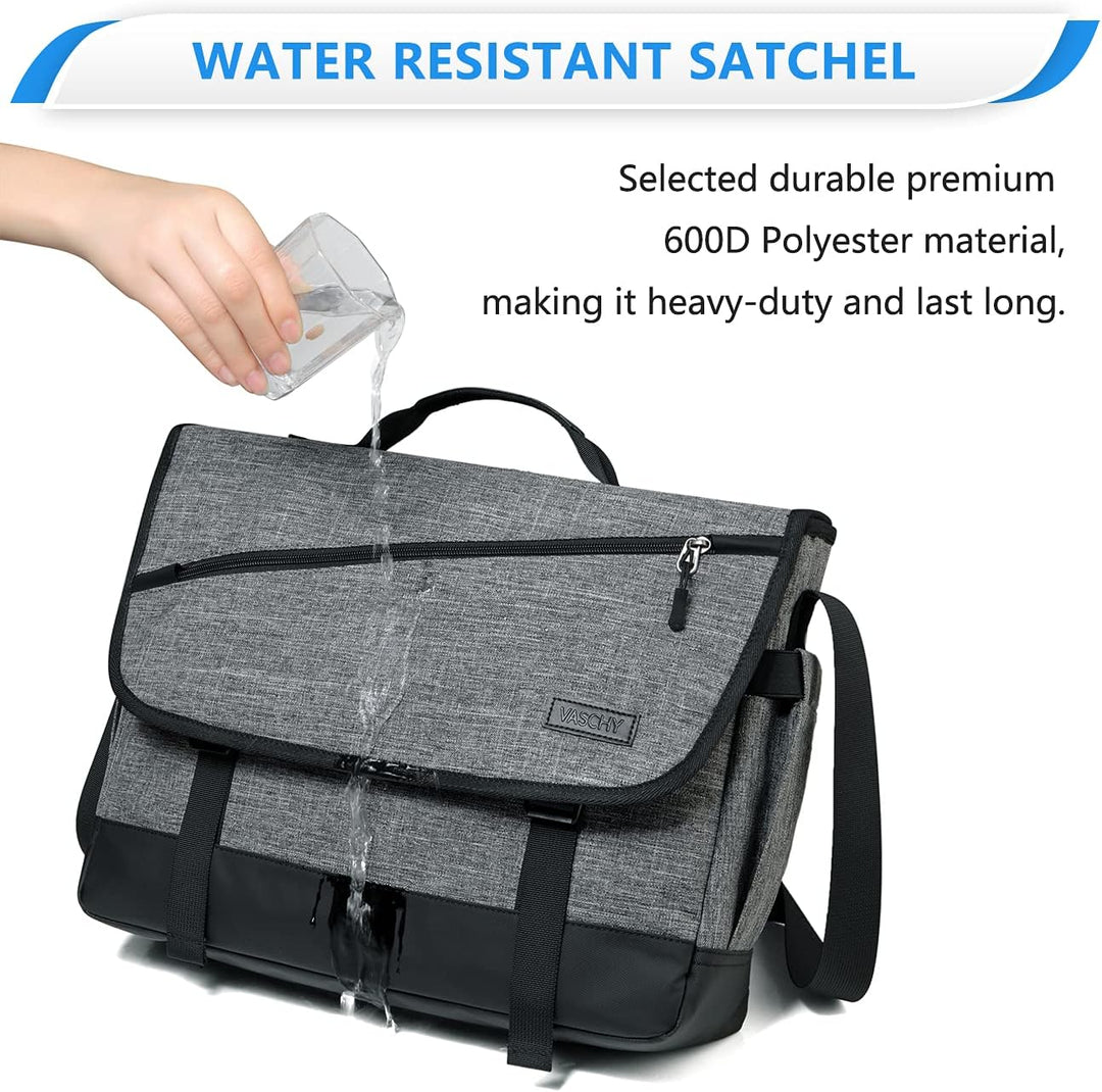 Stylish unisex tech protection: Padded water-resistant messenger bag for 17-inch laptops. Great for commuters.