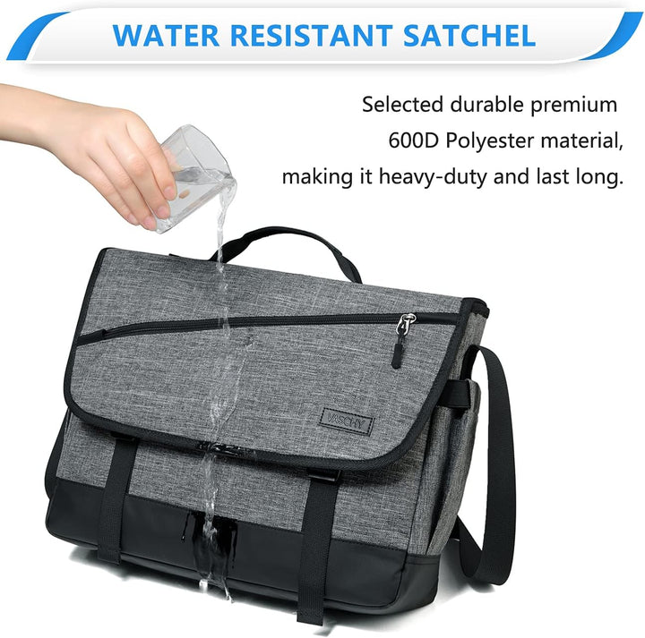 Stylish unisex tech protection: Padded water-resistant messenger bag for 17-inch laptops. Great for commuters.