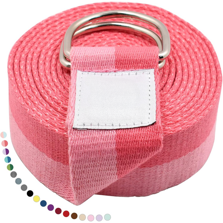 Improve flexibility with this adjustable D-ring yoga band. A durable stretch strap for all workouts.