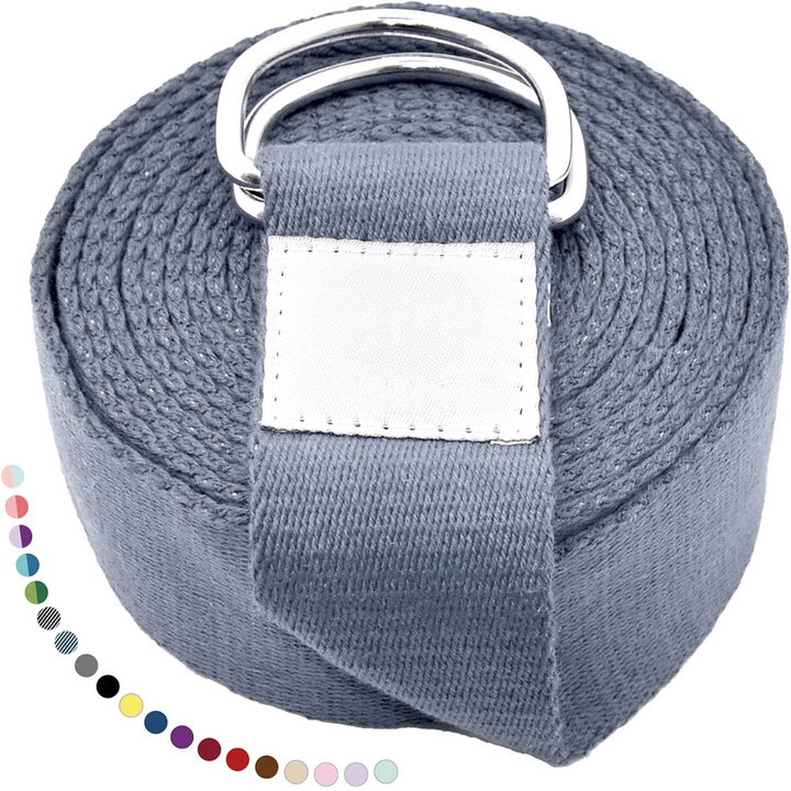 Durable long yoga band for Pilates and fitness. Features an adjustable D-ring buckle for deep stretches.