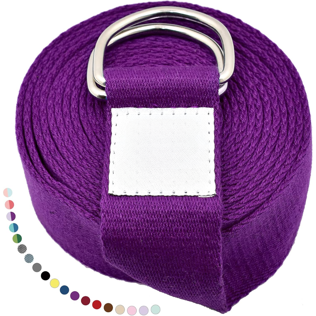 Adjustable D-ring yoga band, a durable exercise strap for stretching, Pilates, and overall flexibility.