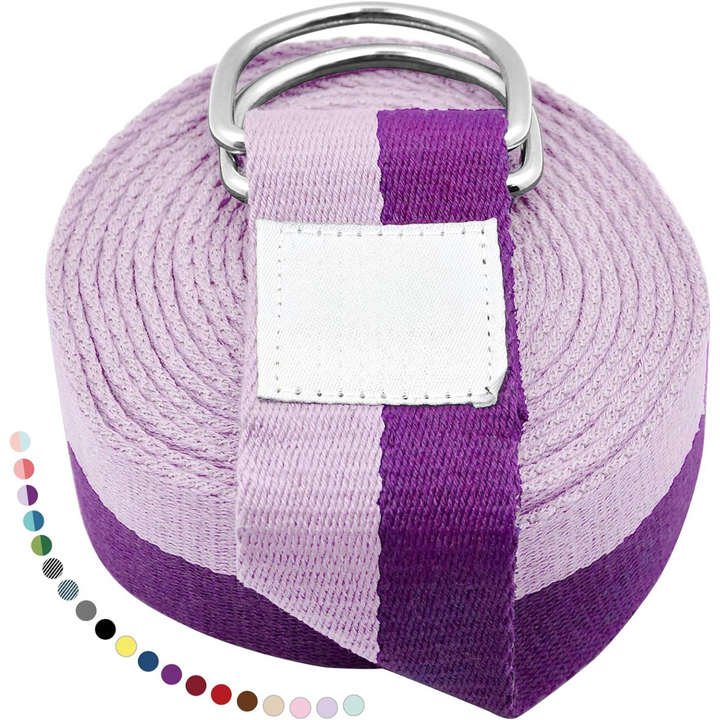 Durable yoga band with adjustable D-ring, perfect fitness accessory for deeper stretches and flexibility.