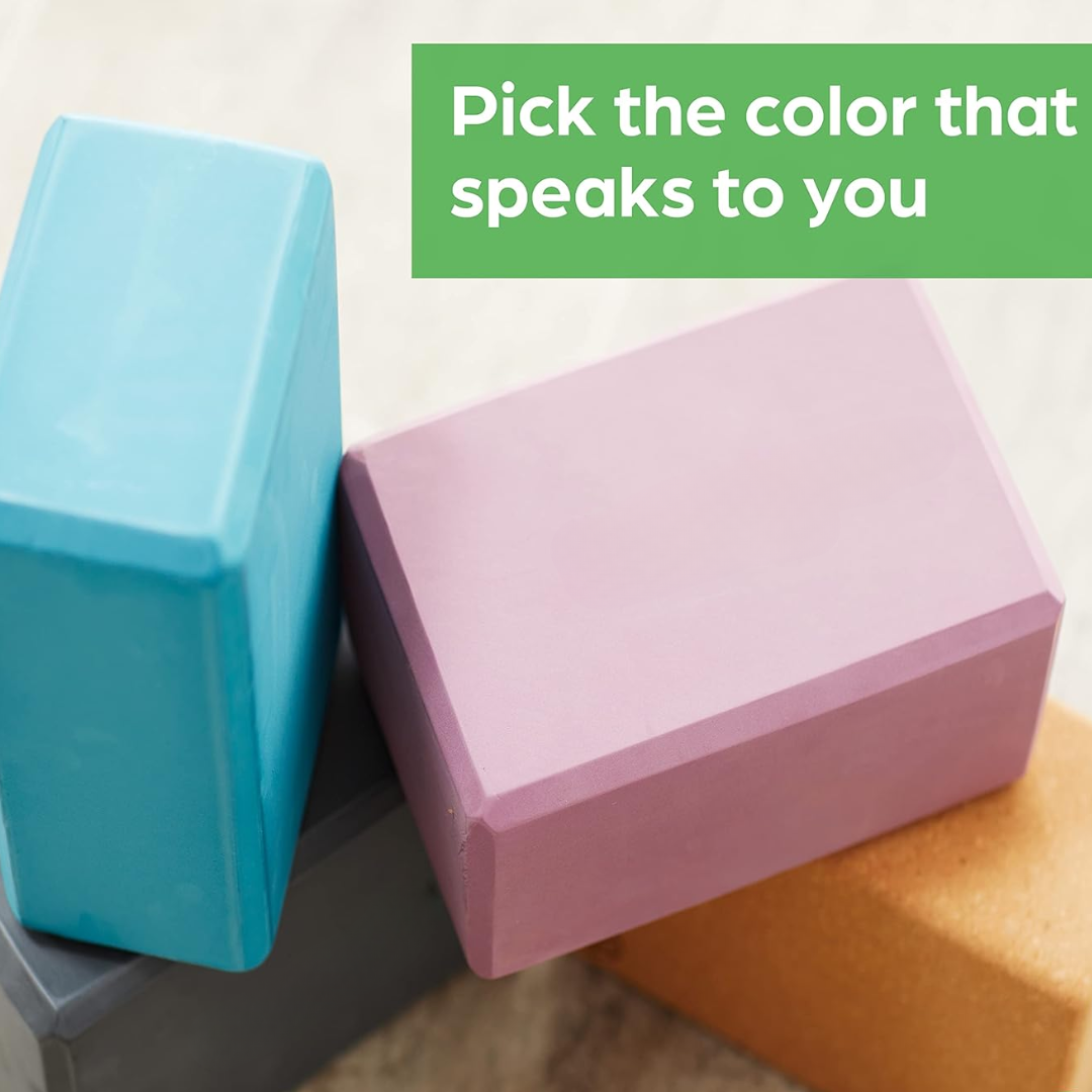 Yoga practitioner deepening stretches and safely improving flexibility using a non-slip EVA foam yoga block.
