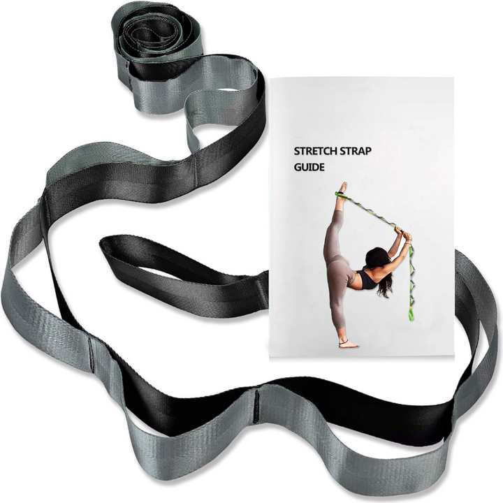Full body flexibility stretch band with 12 loops for yoga, pilates, and muscle strengthening exercises.