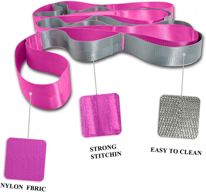 Essential yoga stretch band, unisex, with 12 loops for flexibility, pilates, and home workout routines.