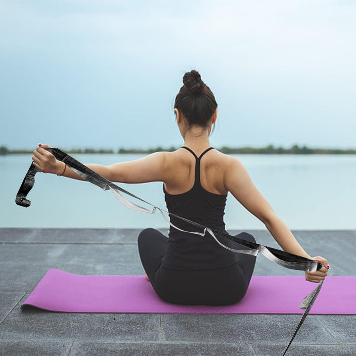 Flexible yoga stretch band with 12 numbered loops for effective physical therapy, rehabilitation, and mobility training.