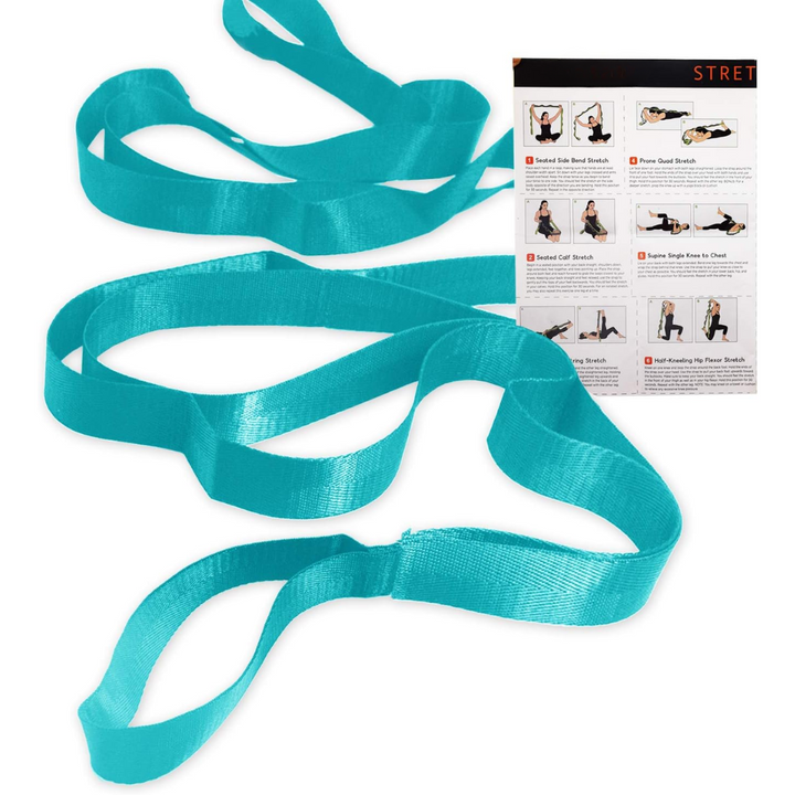 Physical therapy stretch band with 12 loops for rehabilitation exercises, recovery, and increased mobility.