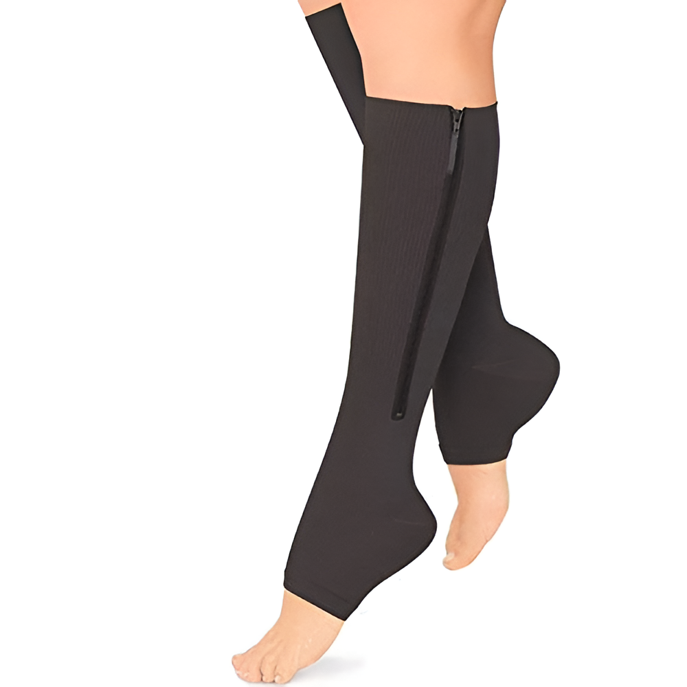 High-quality unisex zippered compression socks, 20-30 mmHg, perfect for travel, sports recovery & daily support.