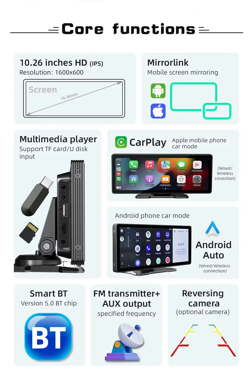 Universal car screen upgrade, 10.26-inch with wireless Android Auto integration