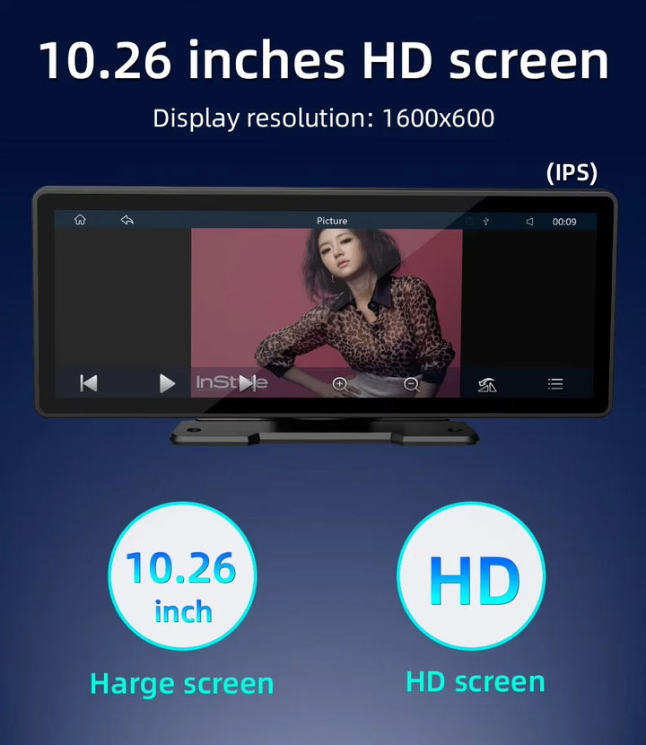 Large 10.26-inch car multimedia system, compatible with wireless CarPlay/Android Auto