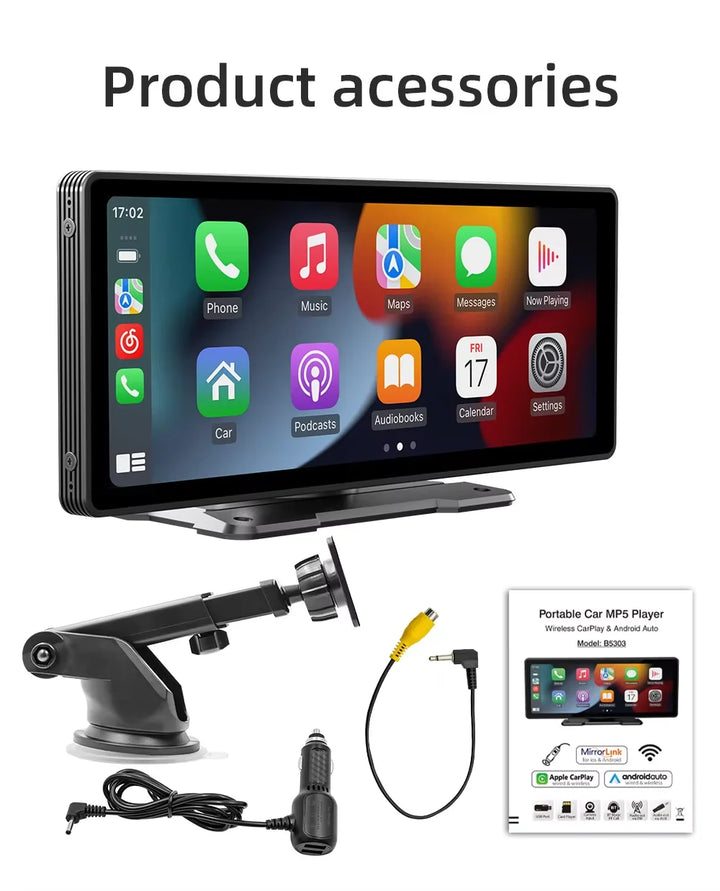 Driver's view of a 10.26-inch wireless CarPlay and Android Auto car entertainment system
