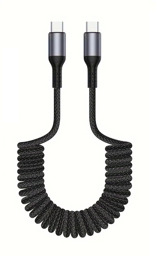 FlexCharge 100W USB-C spring fast charging cable with device, showing rapid charge