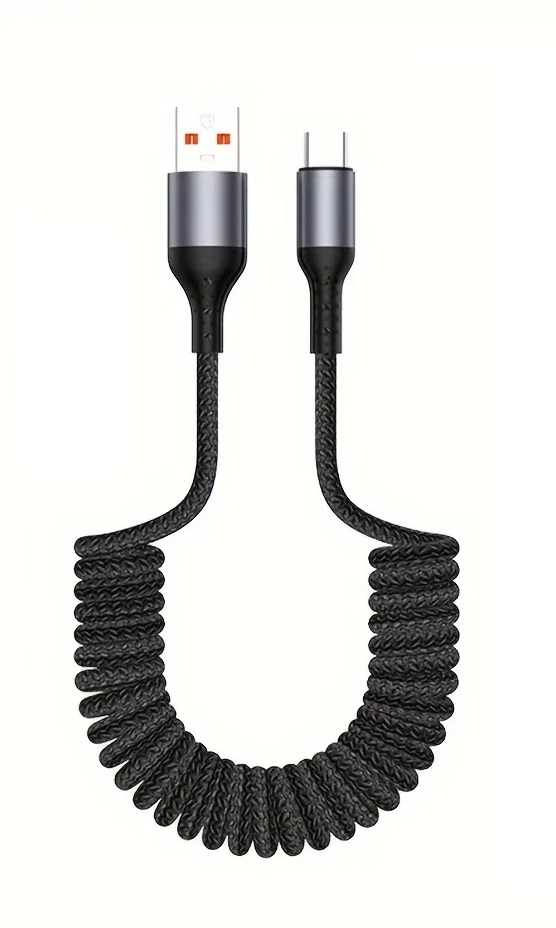 Portable 100W USB-C spring fast charging cable, ideal for travel and universal devices