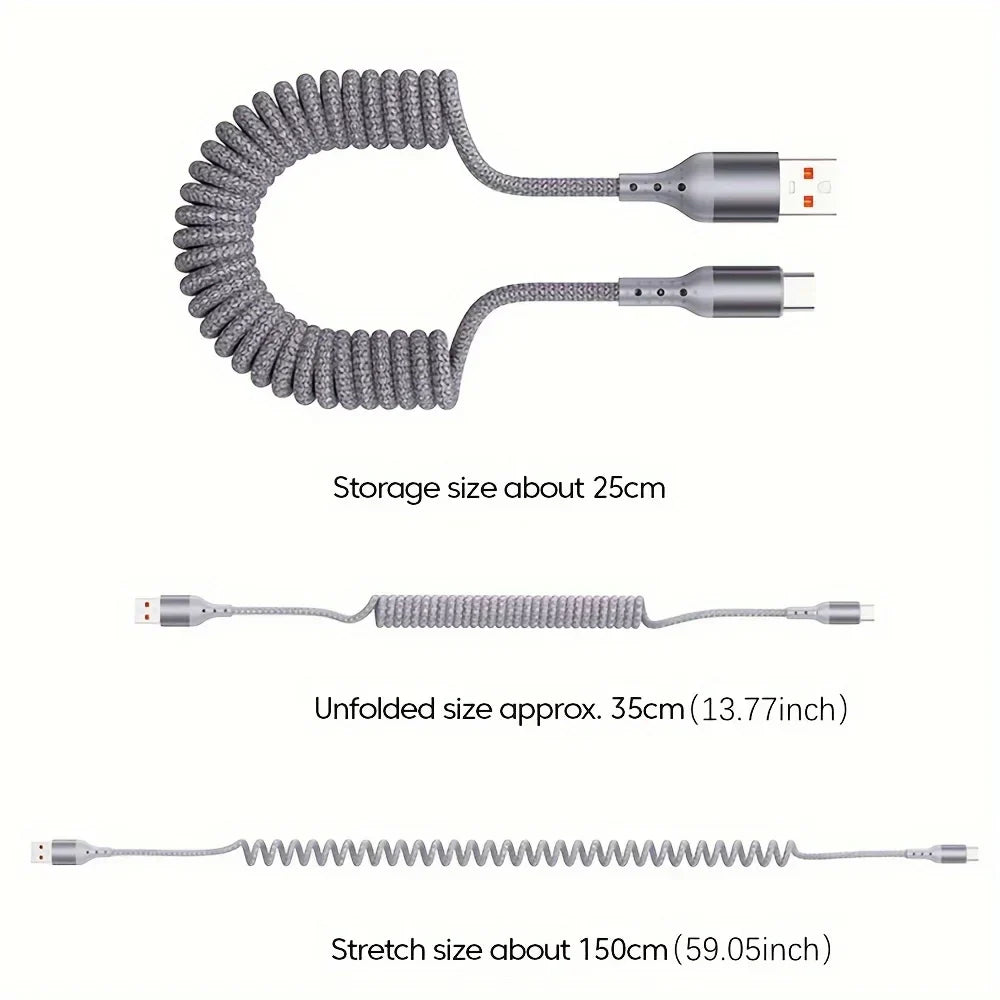 FlexCharge 100W USB-C spring cable extending, showcasing flexibility for fast charging