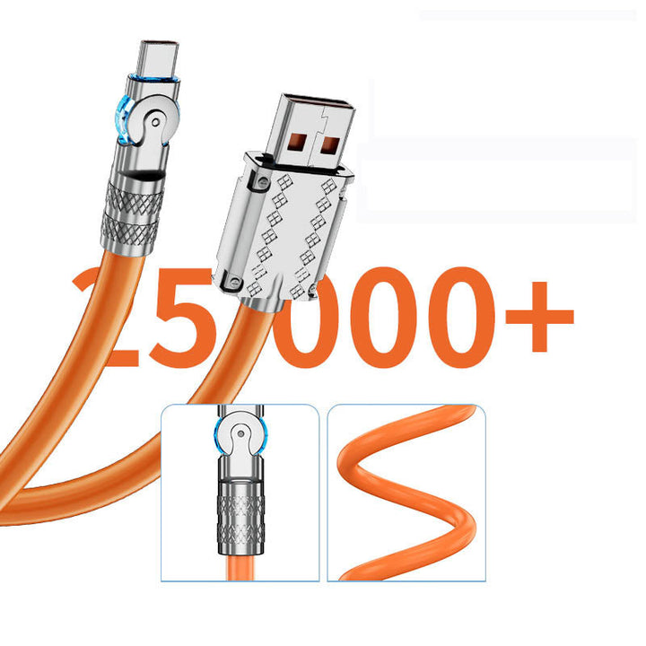Universal 120W fast charging data cable with 180° rotation for efficient power & data.