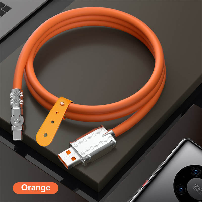 High-speed 120W fast charger data cable, compatible with Type-C & iPhone, with rotating connector.
