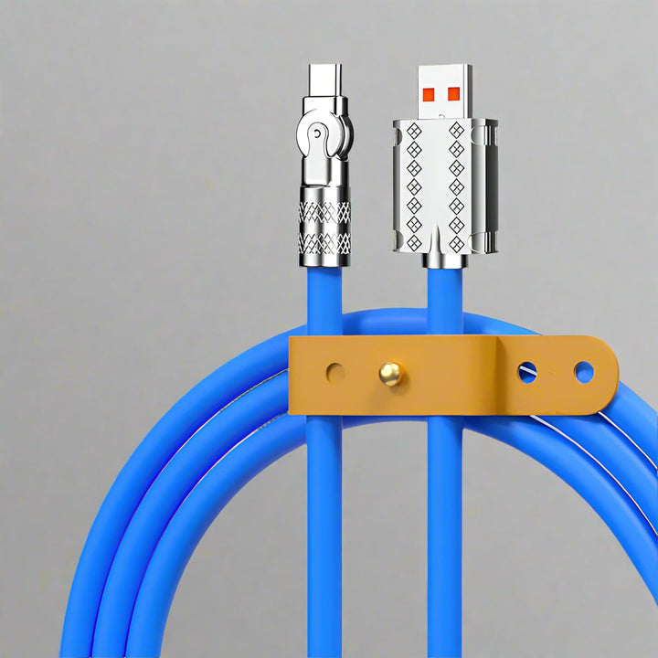 Robust 120W fast charging data cable with 180° rotation, perfect for Type-C & iPhone users.