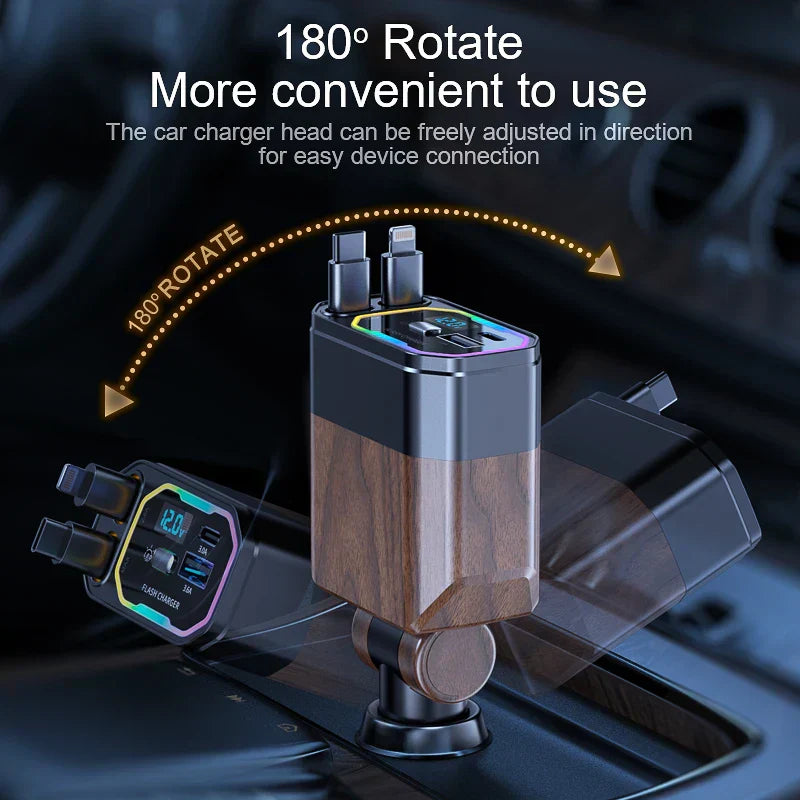 High-power 120W retractable USB-C car charger, efficient phone and gadget charging