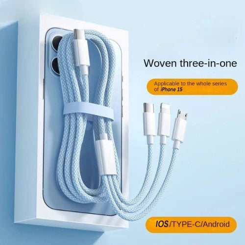 PowerLink 100W braided multi-cable for fast charging USB-C, iPhone, and Android devices