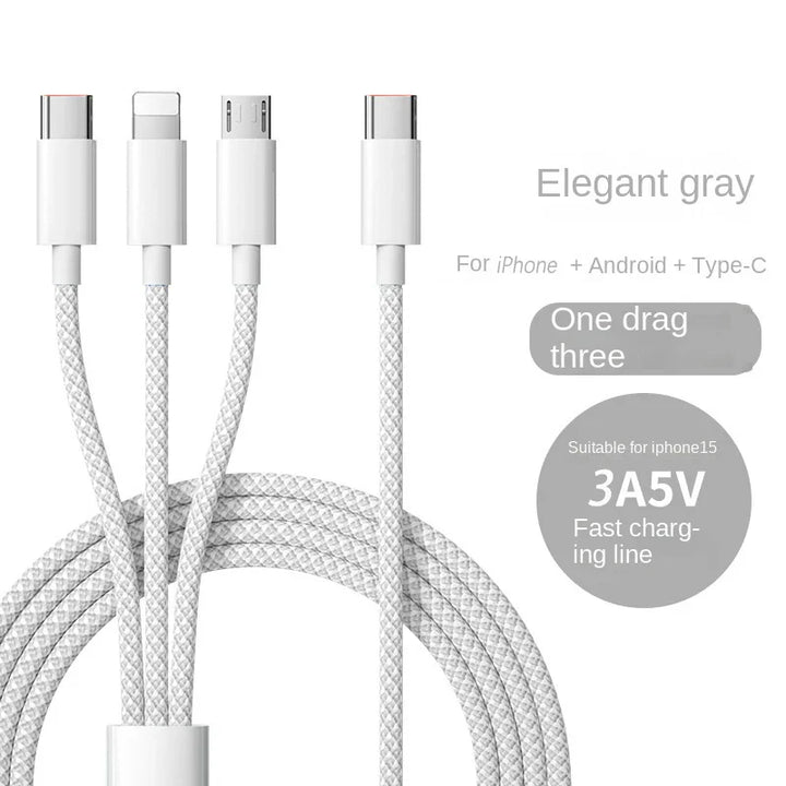 Universal 100W charging cable with a side view of its versatile multi-connector design