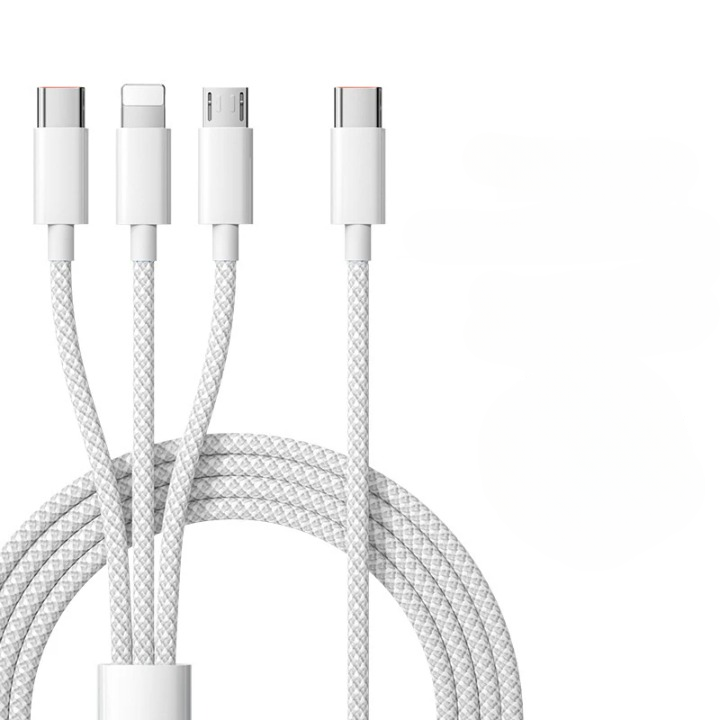 Versatile 100W USB-C, Lightning, and Micro USB charging cable, ideal for multiple devices
