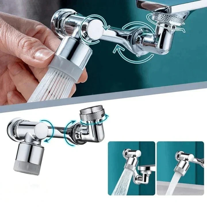 Flexible faucet extender for bathroom and kitchen, offering 360° rotation and improved water flow.