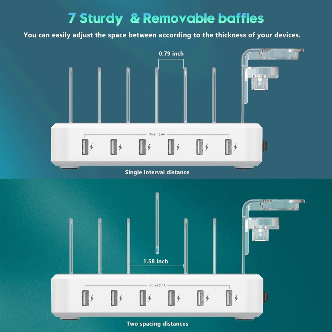 Efficient 6-in-1 fast charging station for multiple devices. Universal USB charger keeps gadgets powered.