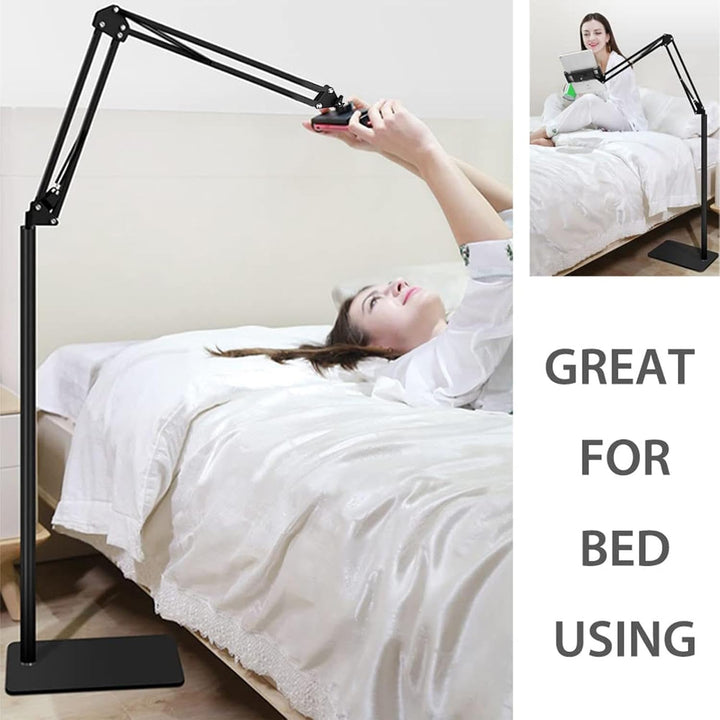Hands-free Movira floor stand for tablets & phones, offering comfortable ergonomic viewing.