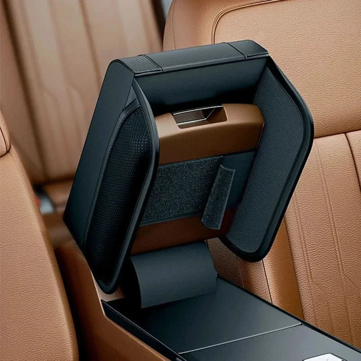 Ergonomic memory foam car armrest cushion, increasing comfort and storage. A must-have auto accessory.