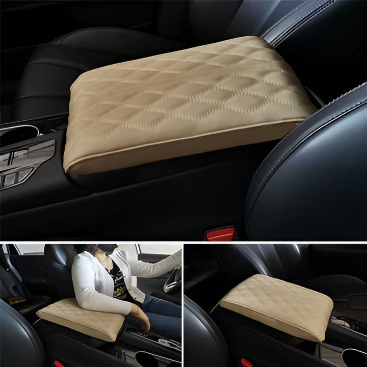 Premium memory foam car armrest cover in sleek leather. Enhances car interior, offers driving comfort & console protection.