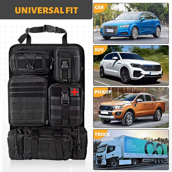 Multifunction car backseat organizer, ideal travel accessory for road trips & camping gear.