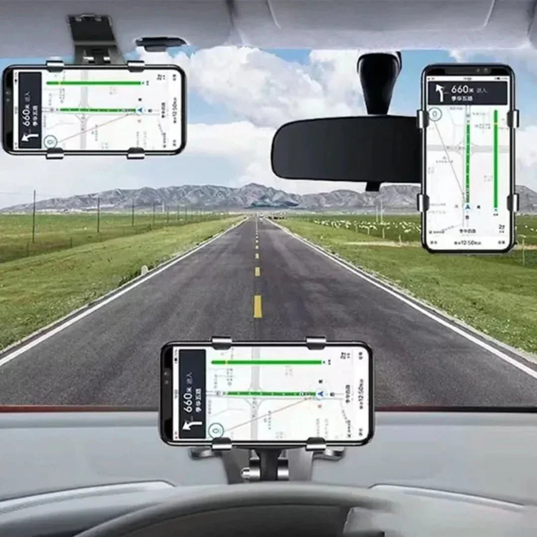 Adjustable car dashboard phone stand for easy navigation. Universal smartphone mount ensures optimal viewing.