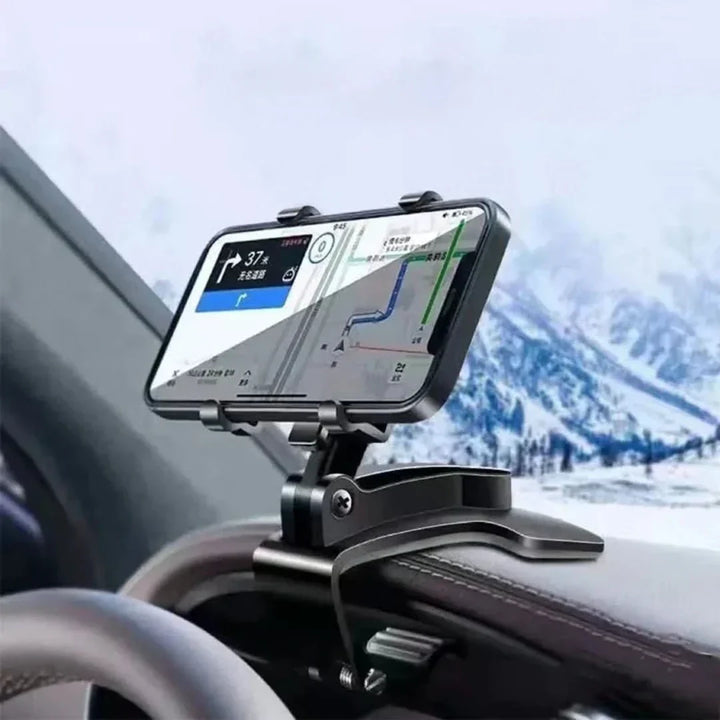 Secure universal car dashboard phone holder. Easy-install navigation mount provides a stable grip for phones.