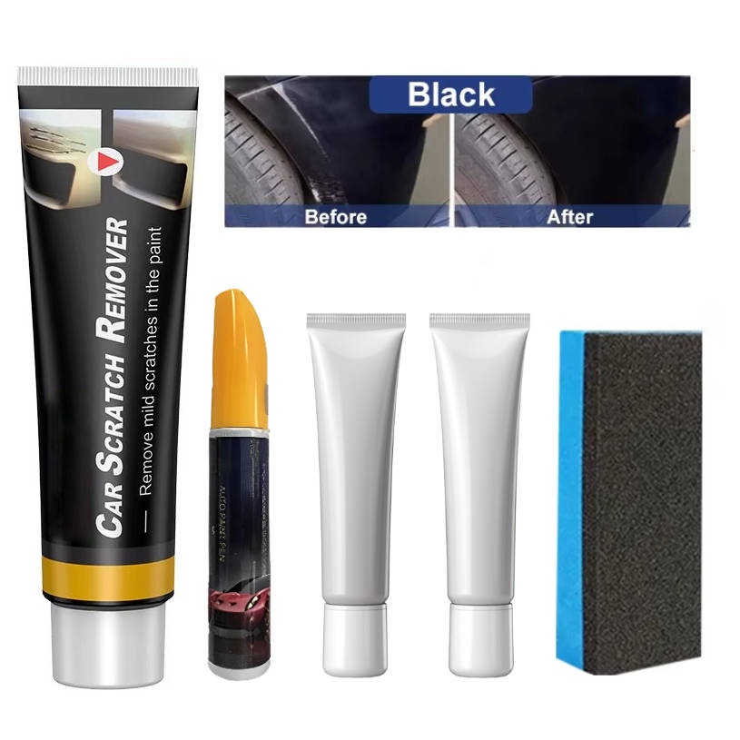 Before & after deep scratch repair on car paint using the universal scratch remover for pristine vehicle finish.
