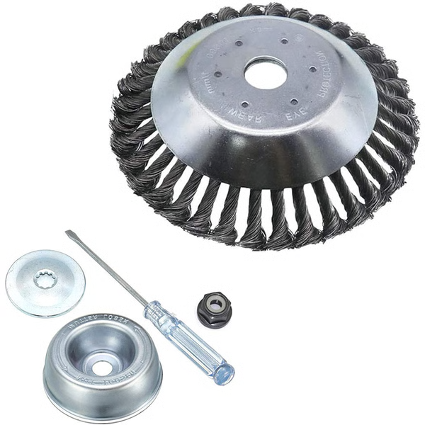 Universal carbon steel brush cutter head, a heavy-duty garden tool for effective lawn care and weed trimming.