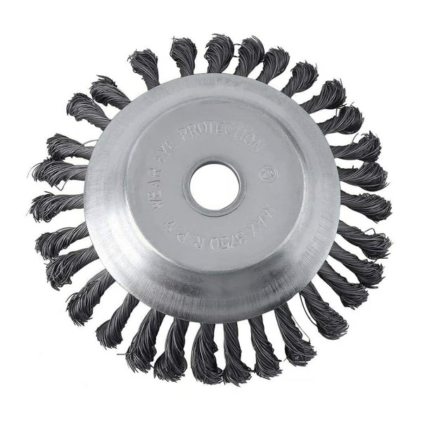 Robust carbon steel weed trimmer head, perfect for brush cutting, lawn care, and heavy-duty outdoor tasks.
