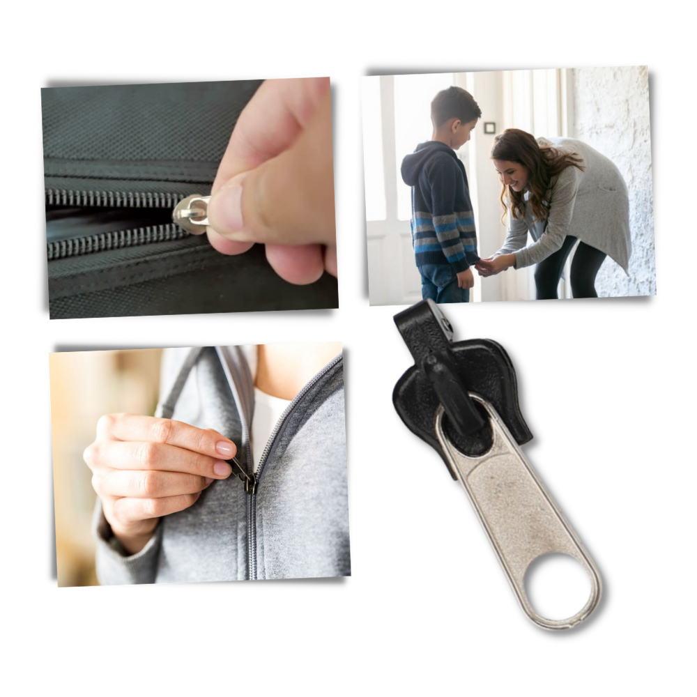 Universal Clip-On Zipper Repair Kit with instant fix sliders for clothing, bags & jackets. Easy DIY replacement.