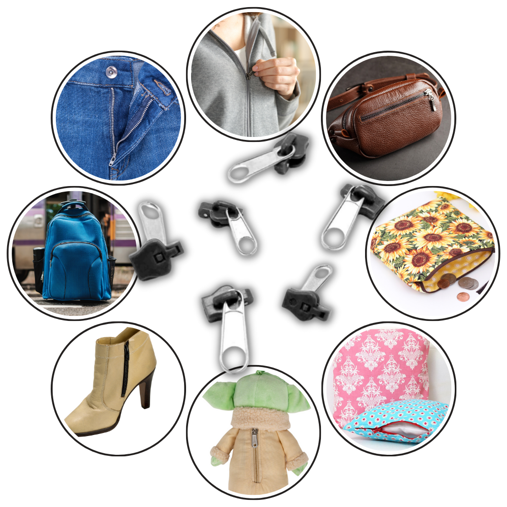 Emergency zipper repair kit. Clip-on sliders offer instant fix for bags, backpacks, apparel. Travel essential.